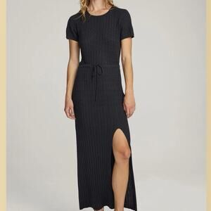 Chaser Durango Maxi Knit Dress Sm Charcoal Slit Tie NWT Coastal 90s Cottagecore